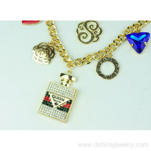 Multi Layer Chain Link Necklace Crystal Pendant Necklace